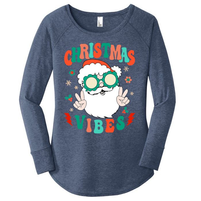 Retro Groovy Merry Christmas Vibes Funny Santa Claus Holiday Women's Perfect Tri Tunic Long Sleeve Shirt