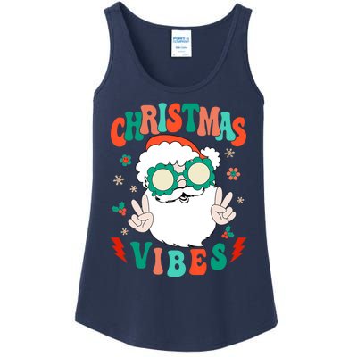 Retro Groovy Merry Christmas Vibes Funny Santa Claus Holiday Ladies Essential Tank