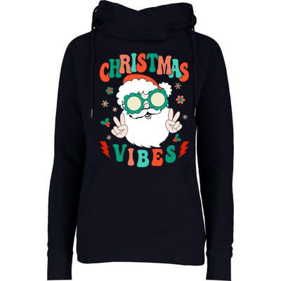 Retro Groovy Merry Christmas Vibes Funny Santa Claus Holiday Womens Funnel Neck Pullover Hood