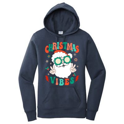 Retro Groovy Merry Christmas Vibes Funny Santa Claus Holiday Women's Pullover Hoodie