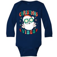 Retro Groovy Merry Christmas Vibes Funny Santa Claus Holiday Baby Long Sleeve Bodysuit