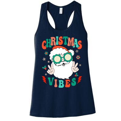 Retro Groovy Merry Christmas Vibes Funny Santa Claus Holiday Women's Racerback Tank