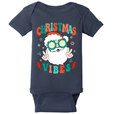 Retro Groovy Merry Christmas Vibes Funny Santa Claus Holiday Baby Bodysuit