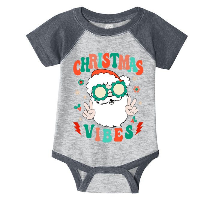 Retro Groovy Merry Christmas Vibes Funny Santa Claus Holiday Infant Baby Jersey Bodysuit