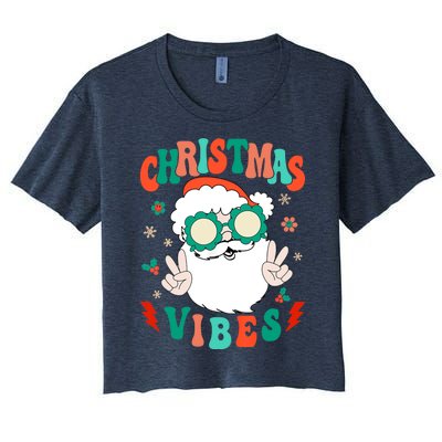 Retro Groovy Merry Christmas Vibes Funny Santa Claus Holiday Women's Crop Top Tee