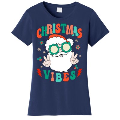 Retro Groovy Merry Christmas Vibes Funny Santa Claus Holiday Women's T-Shirt