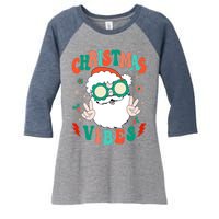 Retro Groovy Merry Christmas Vibes Funny Santa Claus Holiday Women's Tri-Blend 3/4-Sleeve Raglan Shirt