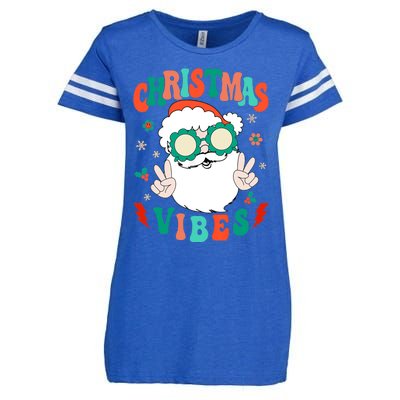 Retro Groovy Merry Christmas Vibes Funny Santa Claus Holiday Enza Ladies Jersey Football T-Shirt