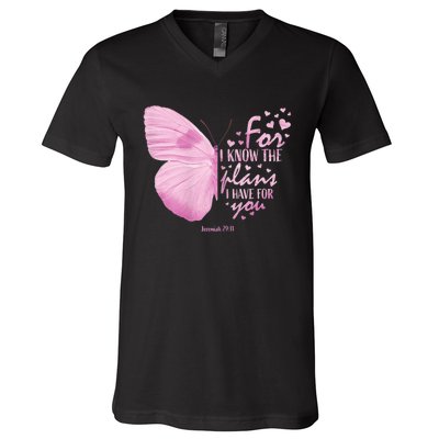 Religious Gifts Mom Women Christian Bible Verse Butterfly V-Neck T-Shirt