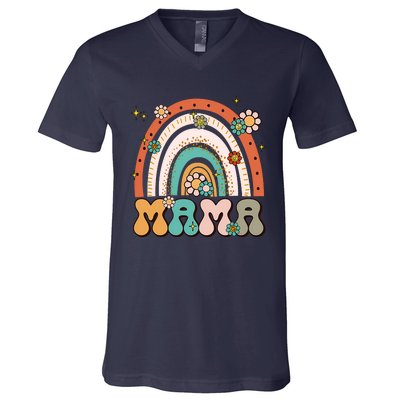 Retro Groovy Mama Matching Family Mother's Day Party V-Neck T-Shirt