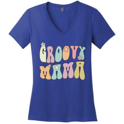 Retro Groovy Mama Birthday Mom Hippie Mothers Day Gift Women's V-Neck T-Shirt