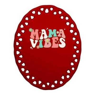 Retro Groovy Mama Vibes Mothers Day Hippie Mommy Trendy Cool Gift Ceramic Oval Ornament