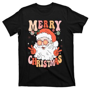 Retro Groovy Merry Christmas Trendy Santa Claus Holiday T-Shirt