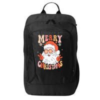 Retro Groovy Merry Christmas Trendy Santa Claus Holiday City Backpack