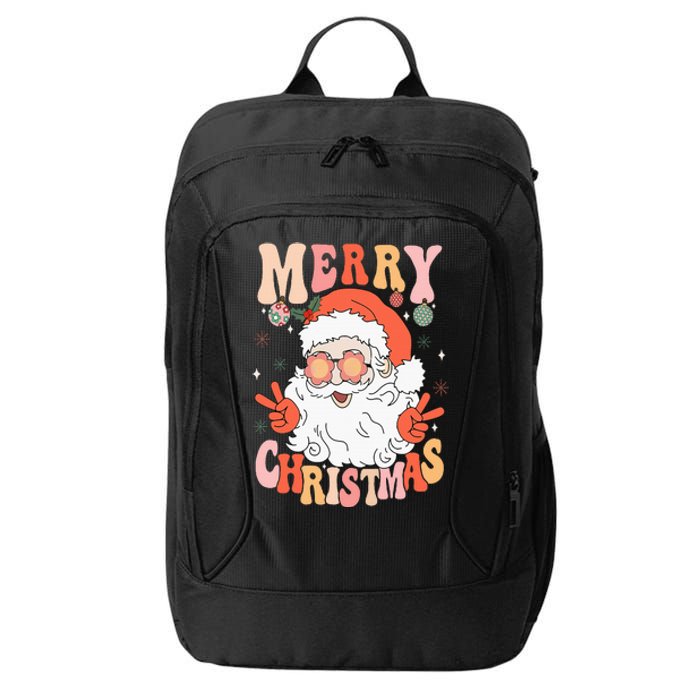 Retro Groovy Merry Christmas Trendy Santa Claus Holiday City Backpack