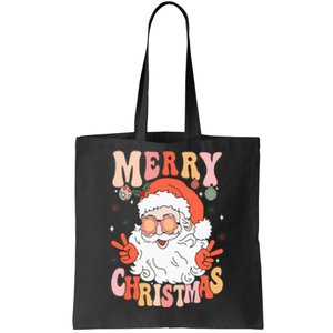 Retro Groovy Merry Christmas Trendy Santa Claus Holiday Tote Bag