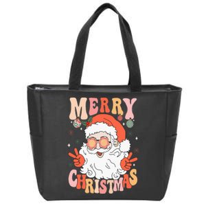 Retro Groovy Merry Christmas Trendy Santa Claus Holiday Zip Tote Bag