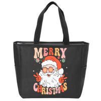 Retro Groovy Merry Christmas Trendy Santa Claus Holiday Zip Tote Bag