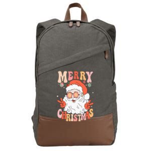 Retro Groovy Merry Christmas Trendy Santa Claus Holiday Cotton Canvas Backpack