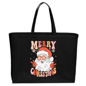 Retro Groovy Merry Christmas Trendy Santa Claus Holiday Cotton Canvas Jumbo Tote