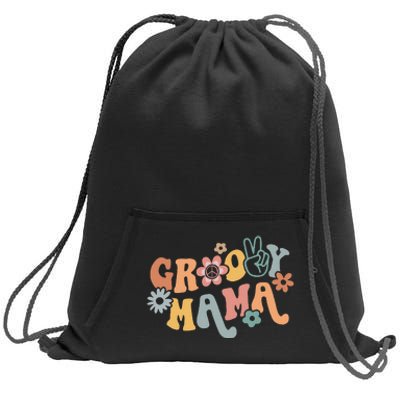 Retro Groovy Mama Black Classic Fit Round Neck Sweatshirt Cinch Pack Bag