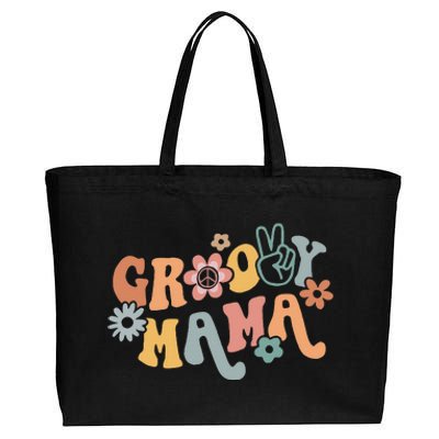 Retro Groovy Mama Black Classic Fit Round Neck Cotton Canvas Jumbo Tote