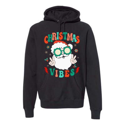 Retro Groovy Merry Christmas Vibes Funny Santa Claus Holiday Premium Hoodie