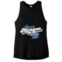 Retro Groovy Michigan Ladies PosiCharge Tri-Blend Wicking Tank