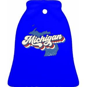 Retro Groovy Michigan Ceramic Bell Ornament