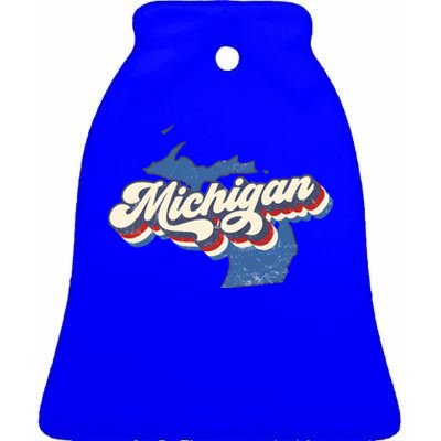 Retro Groovy Michigan Ceramic Bell Ornament