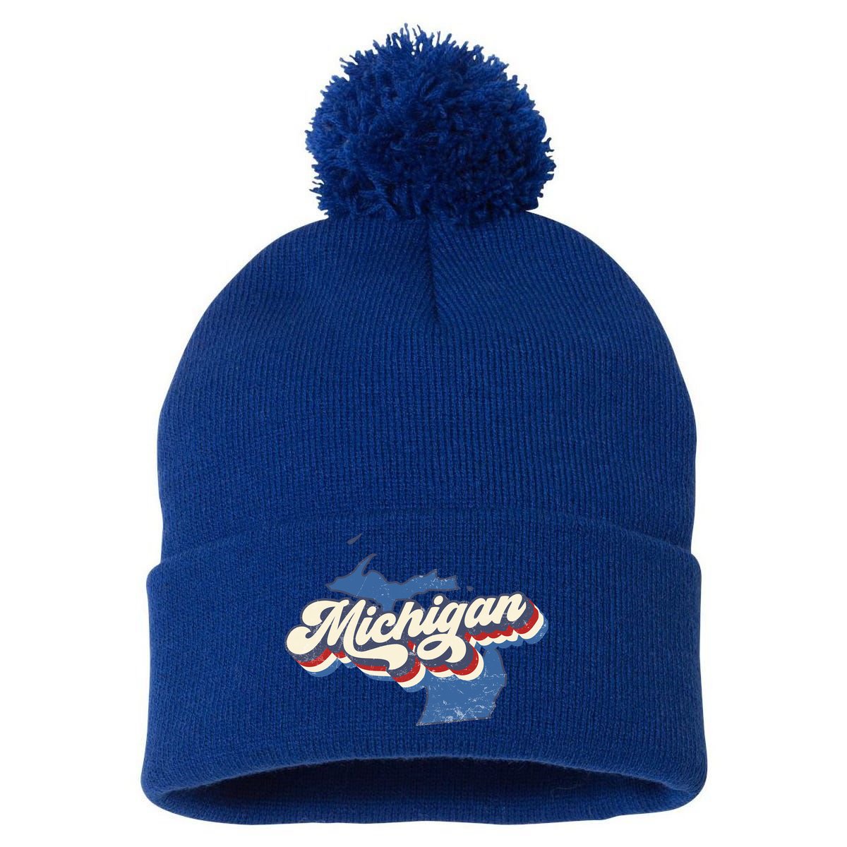 Retro Groovy Michigan Pom Pom 12in Knit Beanie