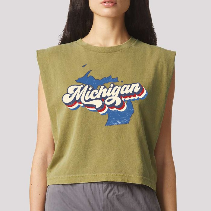 Retro Groovy Michigan Garment-Dyed Women's Muscle Tee