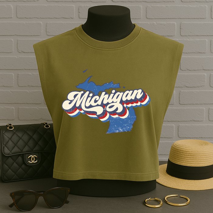 Retro Groovy Michigan Garment-Dyed Women's Muscle Tee