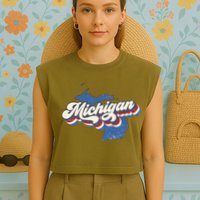 Retro Groovy Michigan Garment-Dyed Women's Muscle Tee