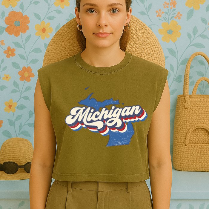 Retro Groovy Michigan Garment-Dyed Women's Muscle Tee