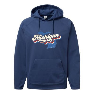 Retro Groovy Michigan Performance Fleece Hoodie