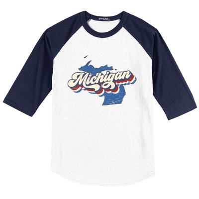 Retro Groovy Michigan Baseball Sleeve Shirt