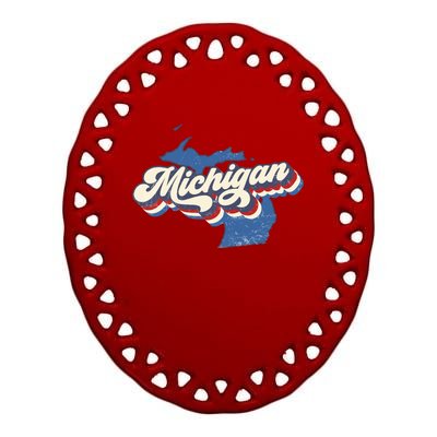 Retro Groovy Michigan Ceramic Oval Ornament