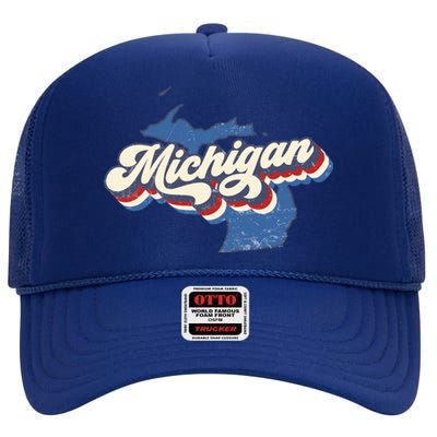 Retro Groovy Michigan High Crown Mesh Back Trucker Hat