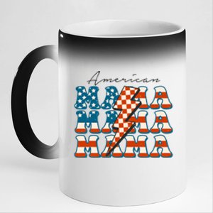 Retro Groovy Mama American 4th Of July Patriotic Mom Womens Gift 11oz Black Color Changing Mug