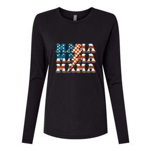 Retro Groovy Mama American 4th Of July Patriotic Mom Womens Gift Womens Cotton Relaxed Long Sleeve T-Shirt