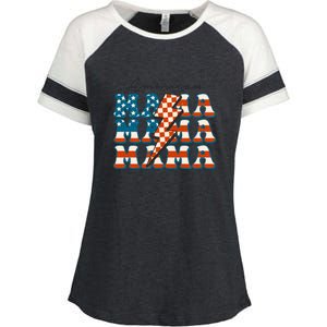 Retro Groovy Mama American 4th Of July Patriotic Mom Womens Gift Enza Ladies Jersey Colorblock Tee