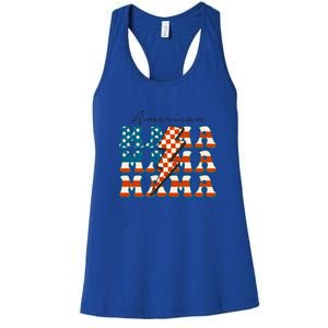 Retro Groovy Mama American 4th Of July Patriotic Mom Womens Gift Women's Racerback Tank