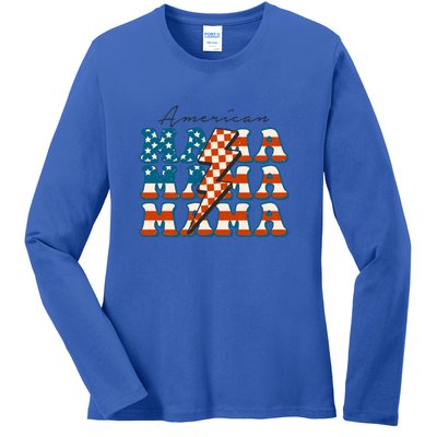 Retro Groovy Mama American 4th Of July Patriotic Mom Womens Gift Ladies Long Sleeve Shirt