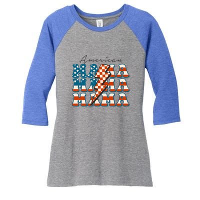 Retro Groovy Mama American 4th Of July Patriotic Mom Womens Gift Women's Tri-Blend 3/4-Sleeve Raglan Shirt