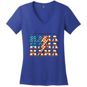 Retro Groovy Mama American 4th Of July Patriotic Mom Womens Gift Women's V-Neck T-Shirt