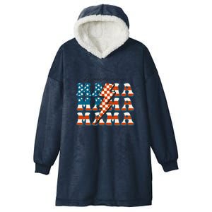 Retro Groovy Mama American 4th Of July Patriotic Mom Womens Gift Hooded Wearable Blanket