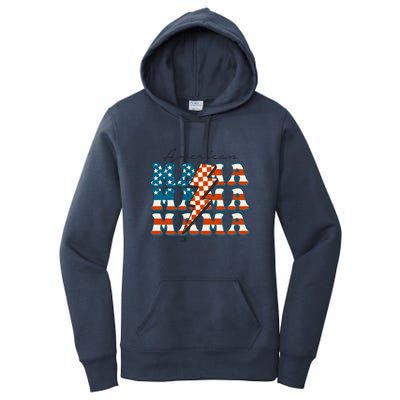 Retro Groovy Mama American 4th Of July Patriotic Mom Womens Gift Women's Pullover Hoodie