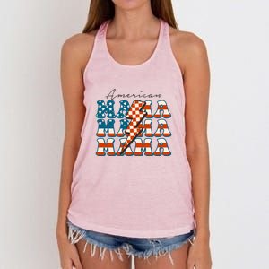 Retro Groovy Mama American 4th Of July Patriotic Mom Womens Gift Women's Knotted Racerback Tank