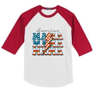 Retro Groovy Mama American 4th Of July Patriotic Mom Womens Gift Kids Colorblock Raglan Jersey